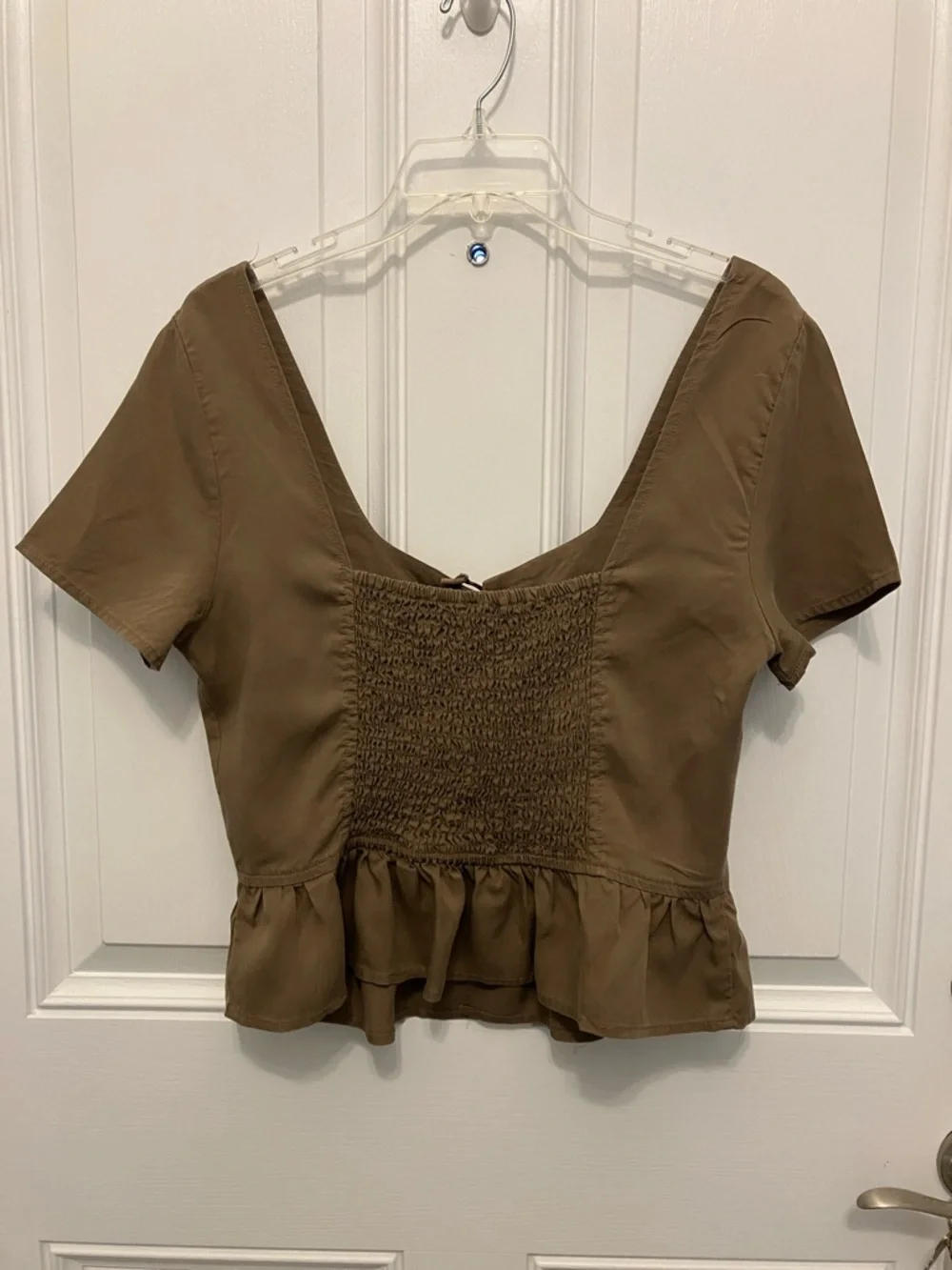 Women's Lace-Up Peplum Top in Olive Brown Renaissance Festival Wear Size Large - Picture 3 of 8